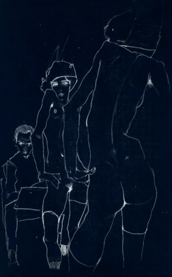 Egon Schiele. Self portrait with model in front of a mirror