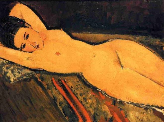Amedeo Modigliani. Reclining nude, arms folded under her head 1916