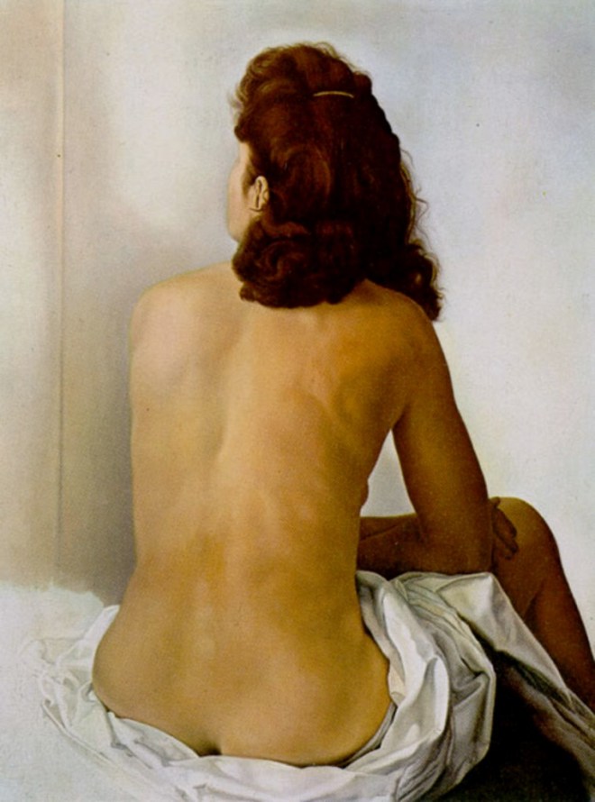Salvador Dalí. Gala nude from behind looking in an invisible mirror 1960