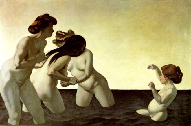 Félix Valotton. Trois femmes et une petite fille jouant dans l’eau 1907