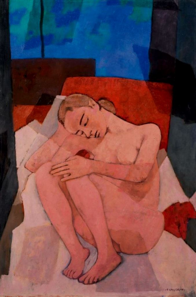 Felice Casorati. Nudo rosa accovacciato 1955