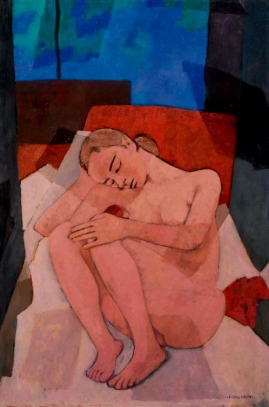 Felice Casorati. Nudo rosa accovacciato 1955