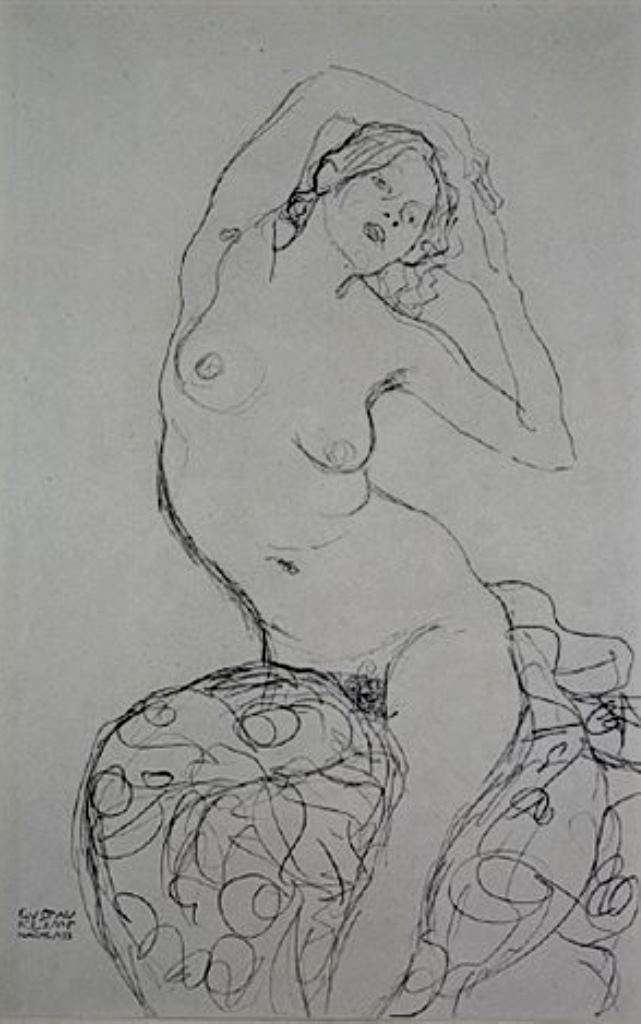 Gustav Klimt.       Seated nude from fünfundzwanzig handzeichnungen