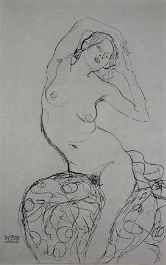 Gustav Klimt.       Seated nude from fünfundzwanzig handzeichnungen