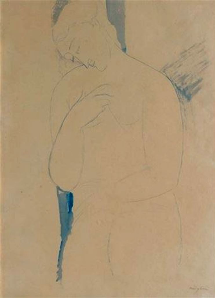 Amedeo Modigliani. L'odalisque bleue 1917-1918. Watercolor