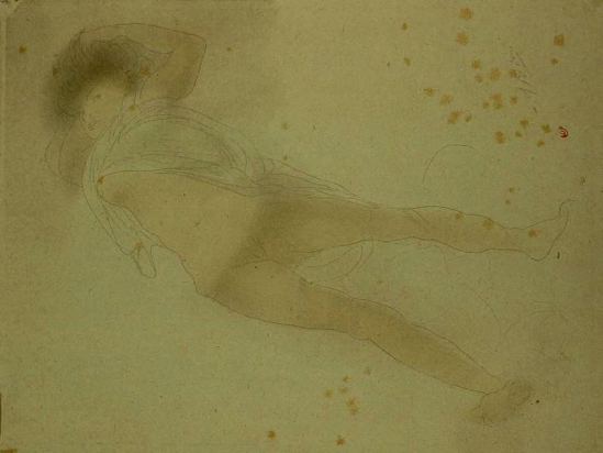 Auguste Rodin. Femme allongée le vêtement retroussé jusqu'aux seins 1900-1901