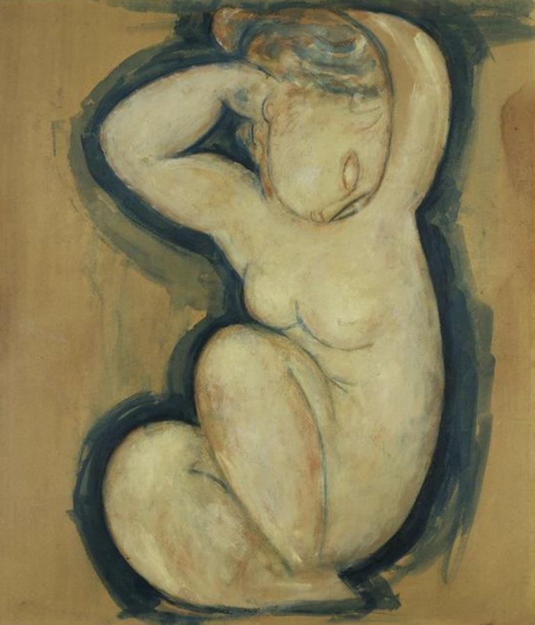 amedeo-modigliani-cariatide-huile-sur-carton-crayon-de-couleur