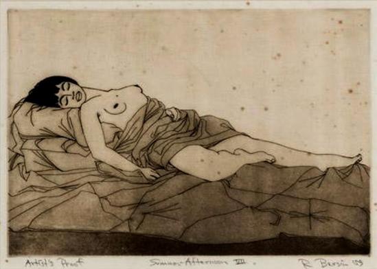 Rick Bersin. Nude female 1950-1960. Etching