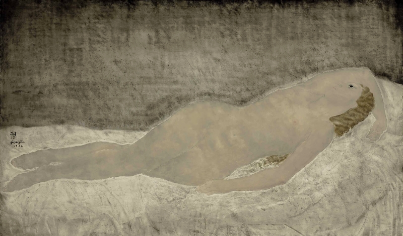 Tsuguharu Foujita. Lying nude with raised arm 1924. Oil on canvas. Via theredlist