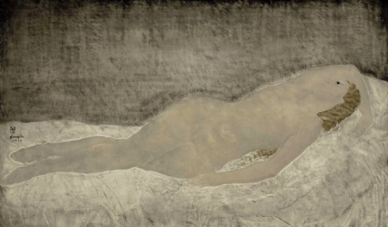 Tsuguharu Foujita. Lying nude with raised arm 1924. Oil on canvas. Via theredlist