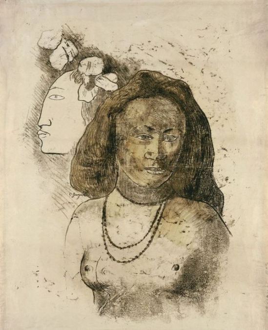 Paul Gauguin. Tahitian woman with evil spirit. Monotype 1899
