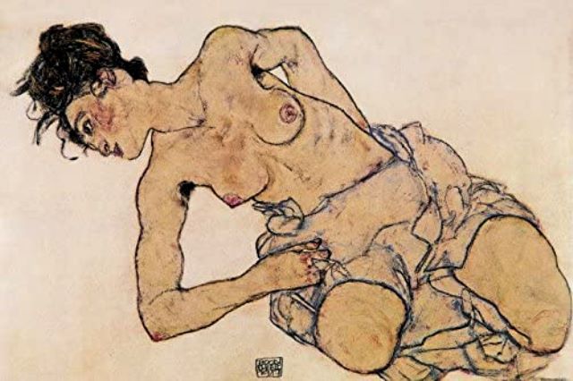 Egon Schiele. femme demi-nue accroupie 1917